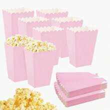 10pcs Solid Color Pink Food Box, Gift Wrapping Supplies, Birthday Babe Shower Wedding Party Room Table Decoration Family Movie Night French Fries Box, Popcorn Cups, Popcorn Buckets Treat Boxes Containers Macaroni Packaging Box