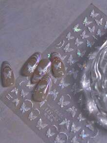 1 件蝴蝶美甲贴纸贴花贝壳灯/果冻/烫金蝴蝶 5D 浮雕指甲贴花贝壳灯蝴蝶指甲设计粘性贴纸美甲配件女士女孩 DIY 美甲装饰用品按压指甲