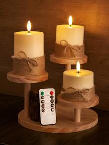 3 件套无焰蜡烛（带定时器）、LED 蜡烛、带黄麻绳的柱状蜡烛、逼真的蜡烛灯（带 3D 火焰效果），适用于婚礼、万圣节、花园装饰、派对、家居装饰、餐桌装饰