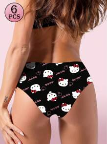 Sanrio 6 Stücke nahtlose Slip-Unterhosen für Frauen mit Sanrio Kitty Katzen Motiv, niedrig geschnitten