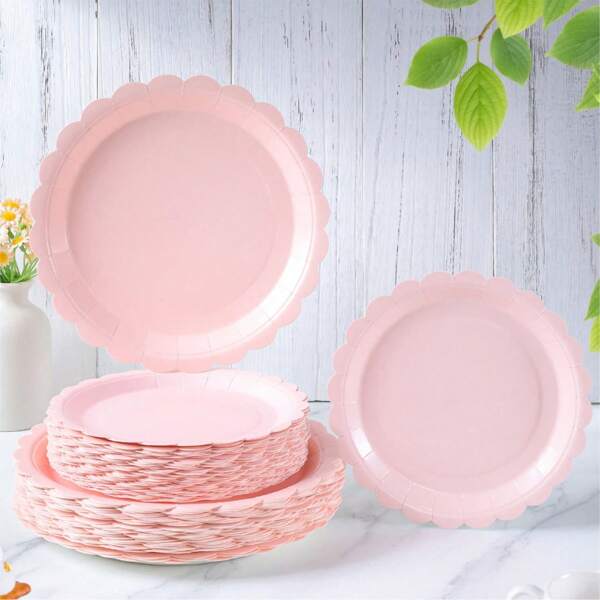7/9 Inch Light Pink Floral Disposable Paper Plates, Party Supplies, Disposable Party, Birthday Party, Celebration Decor Gift