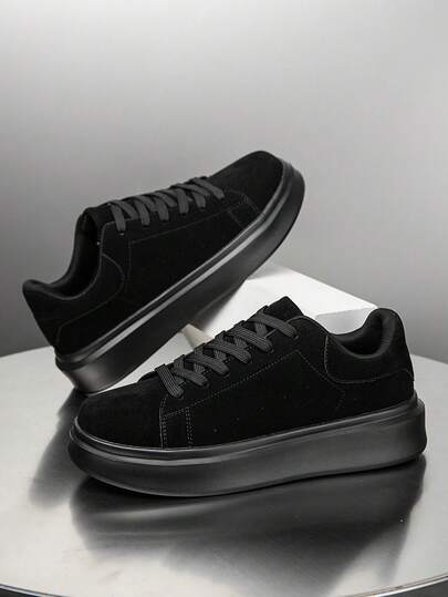 Men's Casual Khaki Color PU Patchwork Lace-Up Sneakers, Simple Retro Style Suitable For Daily Commute, Outdoor Activities, All Seasons, Comfortable For Walking, For Active Jeans Outfit