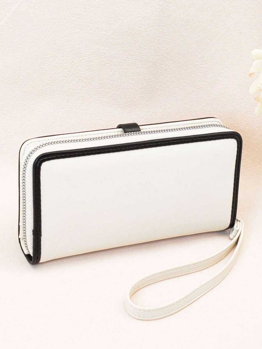 Women's Mini Handheld Wallet Phone Purse Delicate Snap Color Block Soft PU Leather Long Wallet Multi-Function Large Capacity Card Holder Zipper Coin Purse Lightweight & Fashionable Wallet Purse Wallet Wallet Keychain Wristlet Wallet - White - View 1