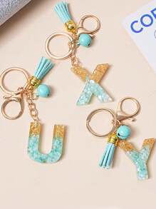 1 pieza Lindo llavero navideño con campanita verde pequeña para mujeres, llavero con inicial y borla, dijes para llaves, carteras, mochilas, regalos navideños, decoraciones navideñas para el hogar, Navidad