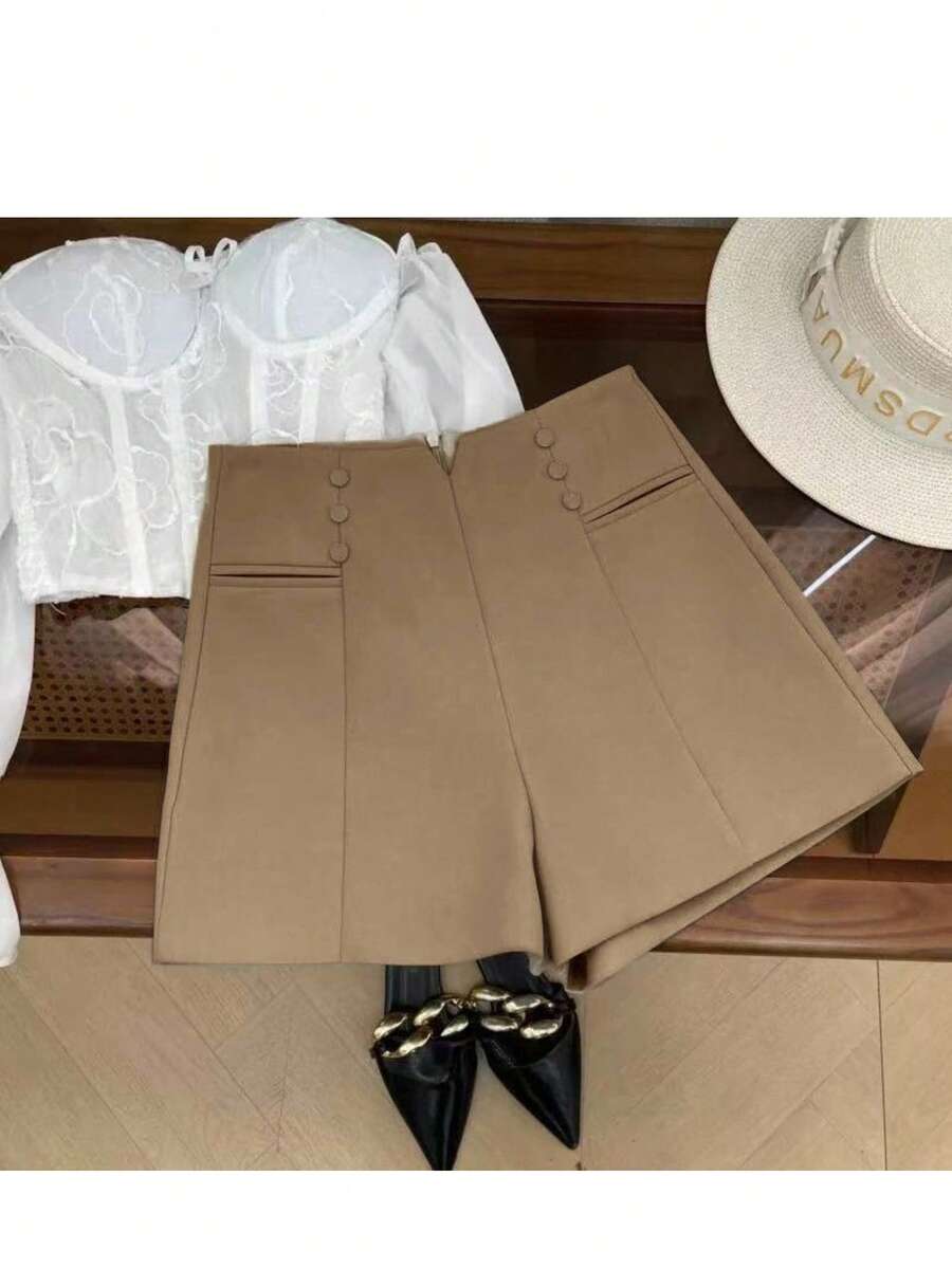 Liuhan Modas Shorts Women Tailoring Casual Versatile Front Pocket Zipper With Buttons Zipper - Coklat - View 1