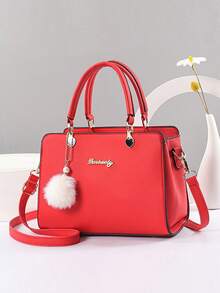 2 件/1 件女士纯色手提包和钱包套装，带 PU 皮革和毛球饰物，拉链开合，母亲节/情人节礼物，优雅女士手提包、单肩包、斜挎包、大容量手提包 - 彩色 - 查看 10