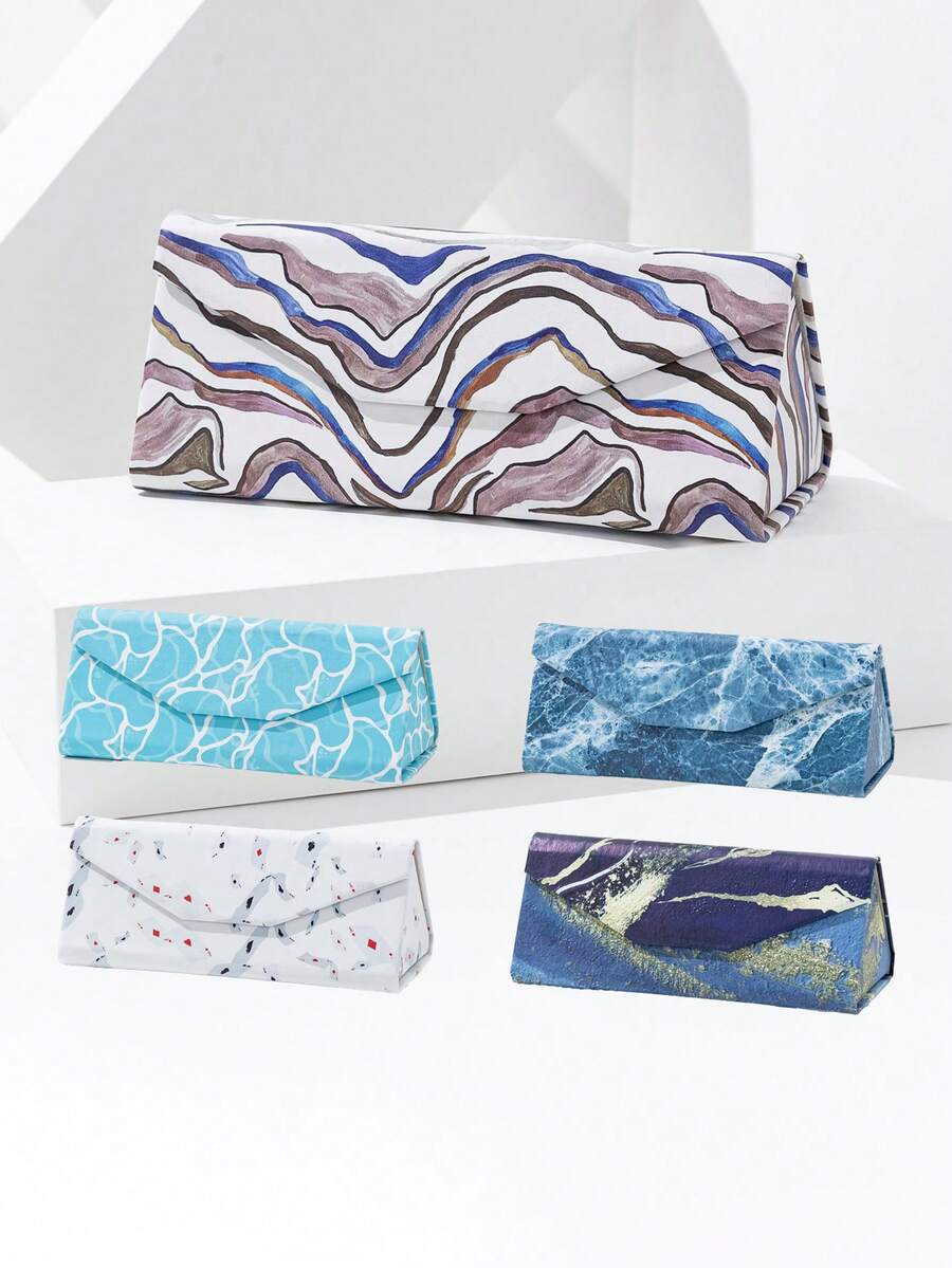 1pc Unisex Colorful Marble Texture Portable Foldable Sunglasses Case, Suitable For Outdoor - Multicolor - View 1