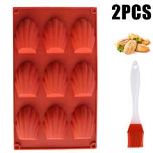 2 pièces Moule à Madeleine, Moule à Madeleine Anti-Adhésif, 9 Cavités, Réutilisable, Moule à Madeleine en Silicone, Moule Coquille Avec Brosse, Pour Madeleine, Biscuits, Chocolat, Pudding