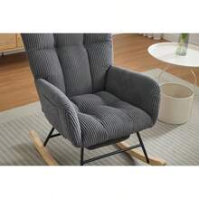 Modern Nursery Rocking Chair, Upholstered Glider Chair With High Backrest, Rocker Accent Armchair With Solid Wood Legs For Nursery Bedroom Living Room DARK GRAY-1877 - Multicolor - View 7