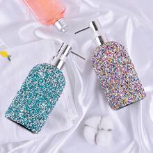 1 Peça Garrafa Dispensadora de Plástico com Bomba Decorada com Strass de 500ml para Gel de Banho, Shampoo, Loção, Garrafa Vazia Recarregável - Multicolorido - Visão 5
