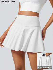 Fustă de tenis plisată pentru femei (cu pantaloni scurți) - Fustă sport 2 în 1 pentru alergare, fustă sport roz pentru yoga și fitness pentru femei cu buzunare, croială confortabilă