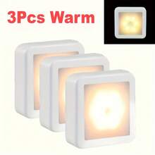 1pc/3pcs Auto Sensor LED Night Light, Wireless Wall Lamp, Battery Powered (Batteries Not Included), Suitable For Stairs, Cabinets, Bathroom, Steps, Bedroom, Corridor And Indoor Decor Lighting - Silver - View 13