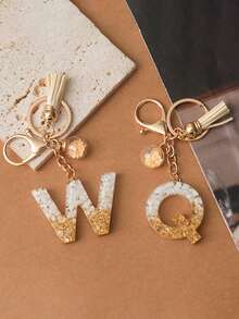 1个可爱白色钥匙扣，圣诞钥匙扣，女士字母流苏钥匙扣，可挂在钥匙、钱包、手提包、背包上，节日圣诞礼物，家居装饰 - 白色 - 查看 5