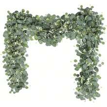 1/25PCS 68.89 Inches, White Eucalyptus Wreath, Silver Eucalyptus Leaf Starry Wreath, Artificial Green Plant Vine, Suitable For Christmas Decoration, Decoration, Center Table Piece, Baby Shower, Wall Decoration, Room Decoration, Wedding, Scene Decoration, Home Decoration - Green - View 1