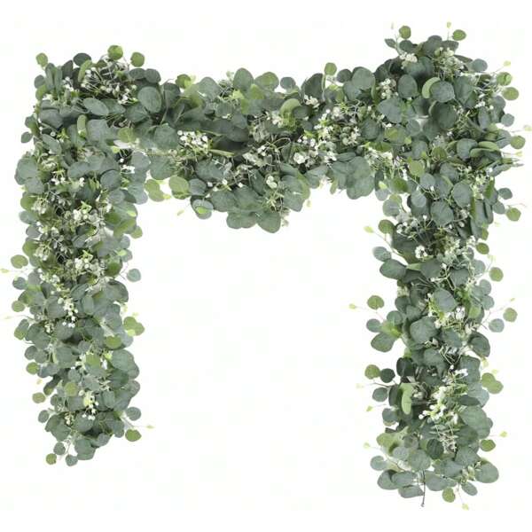 1/3 piezas de 68.89 pulgadas, Corona de eucalipto blanco, Corona de hojas de eucalipto plateado con estrellas, enredadera artificial verde, apta para decoración navideña, decoración, centro de mesa, baby shower, decoración de pared, decoración de habitación, boda, decoración de escenario, decoración del hogar