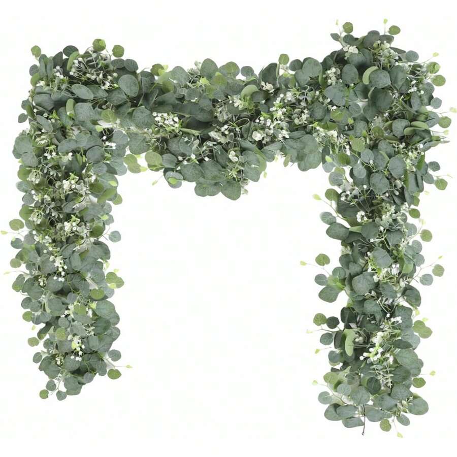 1/25PCS 68.89 Inches, White Eucalyptus Wreath, Silver Eucalyptus Leaf Starry Wreath, Artificial Green Plant Vine, Suitable For Christmas Decoration, Decoration, Center Table Piece, Baby Shower, Wall Decoration, Room Decoration, Wedding, Scene Decoration, Home Decoration - Green - View 1