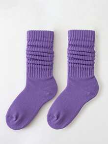 1双女士长筒袜，过膝袜，中筒袜，纯色小腿袜，堆堆袜，简约百搭，四季皆宜，日常穿着舒适保暖。 - 紫色 - 查看 9