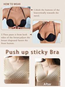 Viomisha 2pcs Female Sexy Invisible Bra Silicone Chest Patch Strong Adhesion Cool Feeling Comfortable Wedding Dress Matching Sticky Bra Push Up - 黑膚 - 查看 4
