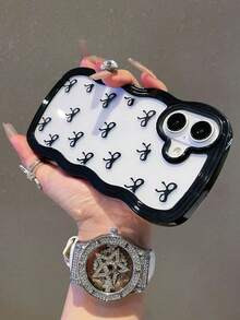 1pc Cute Bow Tie Wave Pattern Shockproof Anti-Slip Soft Feeling Phone Case, Compatible With IPhone 11/12/13/14/15/16/16 Pro Max, Also Fits 17/17 Pro/17 Air/17 Pro Max - Black - View 5