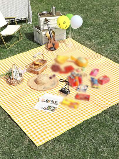 1pc Waterproof Plaid Picnic Blanket, Outdoor Camping Mat Anti-Moisture Extra Thick Pad For Tent Lawn Camp Hiking