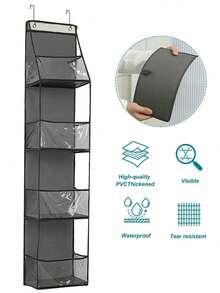 1pc 4-Tier Black Hanging Storage Box, Wall-Mounted Cosmetic Organizer, Large Capacity, Black Rack With Transparent Window, Suitable For Nursery, Bathroom, Closet, Bedroom, Dorm, Baby Diapers, Children Toys (4-Tier Black) - Multicolor - View 5
