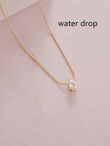 Stainless Steel Waterproof & Fadeless Gold Tone Rhinestone Diamond Shaped Pendant Necklace Suitable For Women's Daily Wear - Gold - View 5