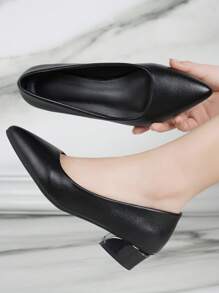 Round Toe Simple Comfortable Chunky Heel Slip-On Fashionable Flats