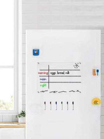 1 Set Magnetic Transparent Acrylic Monthly Planner Whiteboard, Erasable Magnetic Fridge Memo Board (Comes With 6 Random Color Whiteboard Markers)