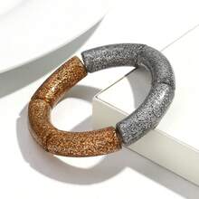 1pc Fashionable Acrylic Expandable Bangle Bracelet With Shiny Metallic Glitter, Suitable For Women Daily Wear And As Gifts - Gold and Silver Powder Curved Tube Bracelet - View 15