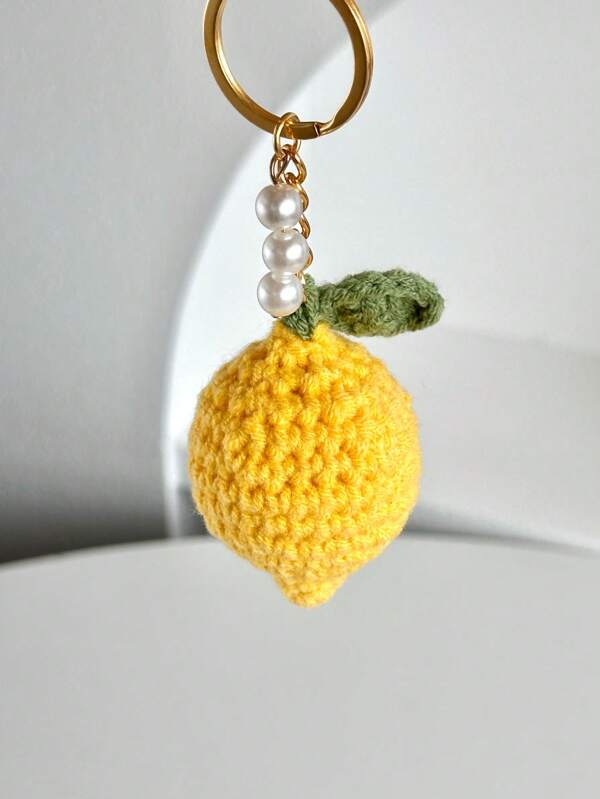 Crochet Easter Lemon Keychain, Handmade Wool Keychain Charm, Easter Holiday Supplies, Lemon Crochet Keychain