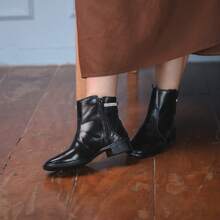 Women's Ankle Boot Low Heel Short Shaft Winter With Zipper Winter/Autumn Bootie Promotion Vintage Shiny Party Holiday Wedding Winter - màu đen - Xem 3