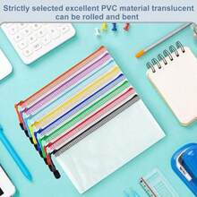 10个装透明铅笔盒，网状拉链文件袋，防水旅行收纳袋，适用于存放学习用品、账单、化妆品、文具和旅行配件，返校必备，铅笔盒，书包 - 10個(隨機顏色) - 查看 7