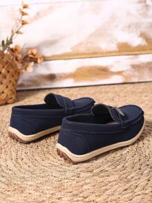 Giày bệt cho bé trai, Giày thường ngày PU màu be nhạt với thiết kế khâu thủ công, Giày lười thoải mái cho du lịch mùa xuân/thu, hoạt động giải trí - Màu xanh lam - Xem 4