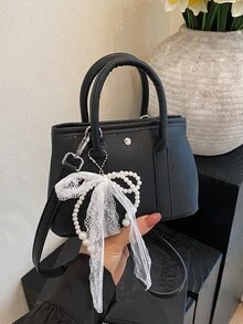 1 件时尚女士手提包、单肩包、斜挎包、邮差包、迷你钱包，尺寸：（7.9 英寸 * 5.1 英寸 * 3.5 英寸），PU 材质防刮耐磨，适合购物、约会、派对、工作通勤，可调节肩带，优雅简约休闲时尚黑色 - 黑色 - 查看 2