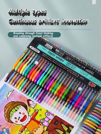 60/48/36/24/12pcs Multicolor Painting Pens (Including Glitter Pen, Watercolor Pen, Highlighter Pen, Metallic Pen), 6-60pcs Multicolor Glitter Pens, Colorful Ballpoint Pens, Highlight Markers For Journaling, Glow-In-The-Dark Stars Decorative Pens For Students, Candy-Colored Markers, Highlighter 1.0 Ballpoint Pens, Suitable For Back To School, Marking, Drawing, Note-Taking,School Supplies