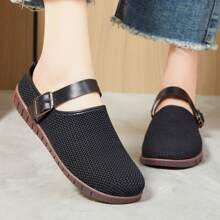 Women's Metallic Buckle Decor Flat Sandals, Elegant Square Toe Buckle Strap Shoes, Retro Flat Sandals, Lightweight & Comfortable Shoes