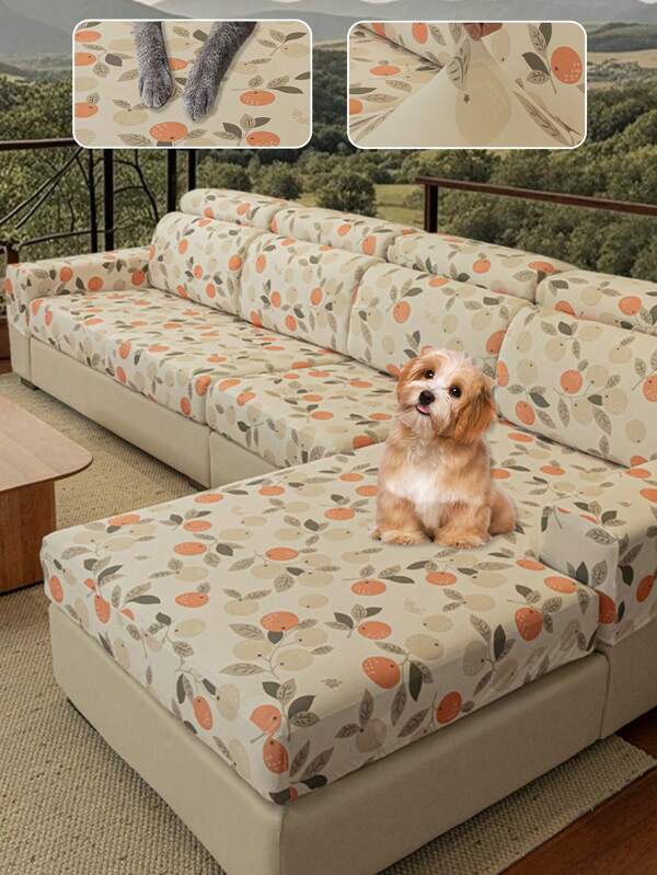 1pc Milk Silk Printed Non-Slip Sofa Cushion Cover, Soft Countryside Style Pet Hair-Resistant Elastic Sofa Slipcover, Suitable For Living Room L-Shaped Combination Sofa And 1/2/3/4 Seat Sofa, Fit For Spring & Autumn (Sold Individually)