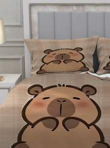 2/3pcs Capybara Cartoon Duvet Cover Bedding Set,Bed Comforter Set, Room Decor,With 1 Duvet Cover And 2 Pillowcases, King-Size Bedspread, Bed Sheet, Soft Skin-Friendly Polyester, Machine Washable, Dry Clean. It Is Suitable For Home And Bedroom Decoration,Room Decor, Bedroom Decor,Room Decoration Stuff,Queen Comforter Set,It Is A Good Birthday Gift.