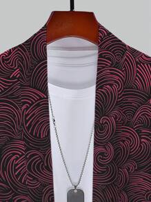 男士橄榄绿花卉图案和服式上衣，轻便休闲沙滩上衣，宽松版型，涤纶材质