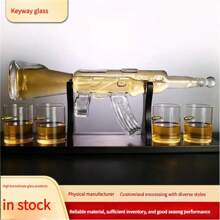 1 pieza Enfriador de vino de vidrio borosilicato con forma de rifle~ Medidas: 53 cm * 8 cm, Capacidad: 800 ML ~ Con vaso con forma de bala ~ Para vino tinto ~ Botella de whisky ~ Soporte para envase de cóctel y vino