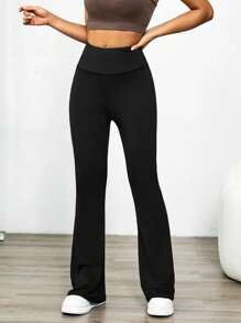 Pantalon de yoga de sport pour femme taille haute, vêtements de sport d'été décontractés, leggings de fitness, pantalon large extérieur, entraînement sans couture, taille élastique large, couleur unie