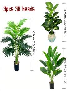 3pcs Artificial Potted Palm Trees, Plastic Planter, Indoor/Outdoor Decor, Floor Standing, Garden Decoration, Suitable For Spring, Thanksgiving, Various Room Types, Planter Not Included - Multicolor - View 9
