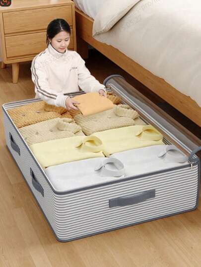 1 pieza/2 piezas/3 piezas Bolsas plegables de almacenamiento debajo de la cama, contenedores de almacenamiento de gran capacidad con ventana transparente y asa reforzada, bolsas organizadoras de tela no tejida con cremallera para ropa, mantas, edredones