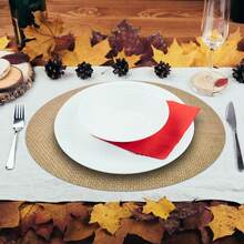 6/8/20 buc. covorașe rotunde din pânză de sac boemă, covorașe de masă din iută de lux, diametru 12 inch, reutilizabile, covorașe pentru decor de masă de nuntă, potrivite pentru acasă, nuntă, decorare de petrecere de ziua de naștere, restaurant și decorare de stațiune - Maro - Vizualizare 9