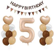 1 Set Caramel Latex Aluminum Foil Balloon Combo, 1-9 Years Old, With "Happy Birthday To You" Latex Balloon And Pennant, Suitable For Birthday Party Decoration