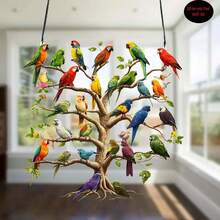 彩色鹦鹉树亚克力 2D 波西米亚风格壁挂，充满活力的鸟类节日装饰，非常适合门廊、露台、花园、客厅 - 圣帕特里克节和家居装饰、户外装饰的理想选择 | 波西米亚风格 | 亚克力艺术品，鸟类装饰 - 彩色 - 查看 2