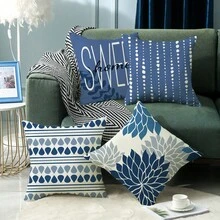 The Latest Best-Selling Blue Geometric Flower Series Pillowcases, 4-Piece Polyester Short Plush Sofa Cushion Set (Without Pillow Core)