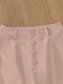 女士粉色休闲直筒裤搭配白色高领连体衣套装，适合办公室和花园穿着，春夏款 - 粉紅色和白色 - 查看 4