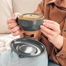 Mora Ceramic Latte Art Mug With Saucer - 10.5 Oz, Round Bottom Pours - Cafe Cups Cappuccino, Espresso, Coffee, Tea Etc - Porcelain Set Baristas, Great - Chai Latte - 灰色 - 查看 2