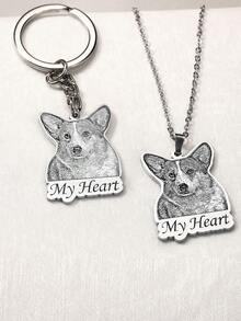 Personalized Family Portrait Keychain Pet Portrait Personalized Pet Keychain Heart Pendant Mom Keychain Necklace Set Unique Gift - Silver - View 10